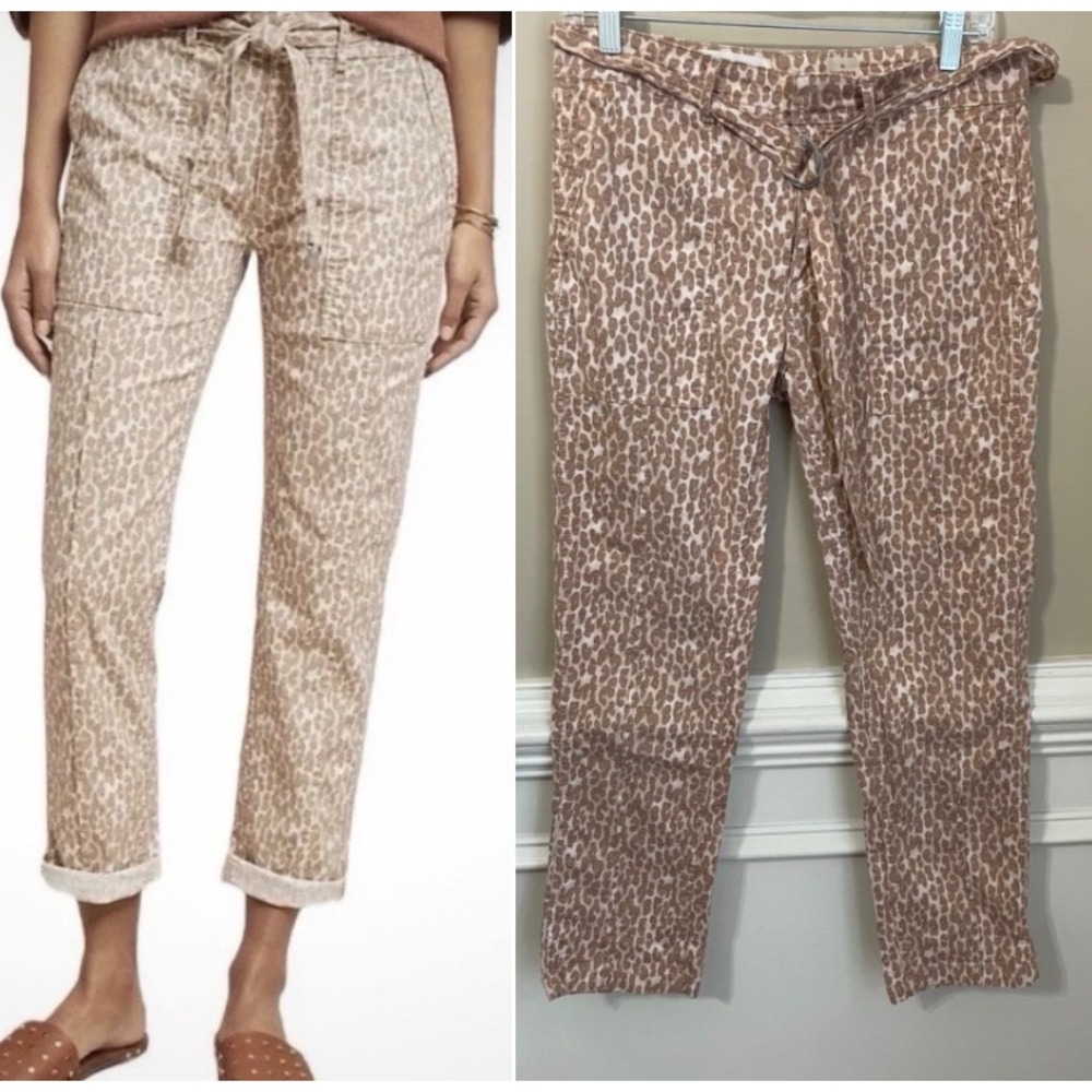 Anthropologie The Wanderer Belted Utility Pants in Leopard Print Size 28